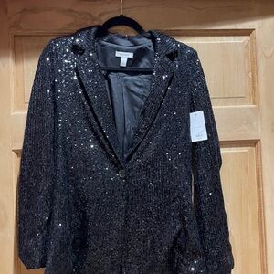 Nine West Sparkling Black Sequin Blazer